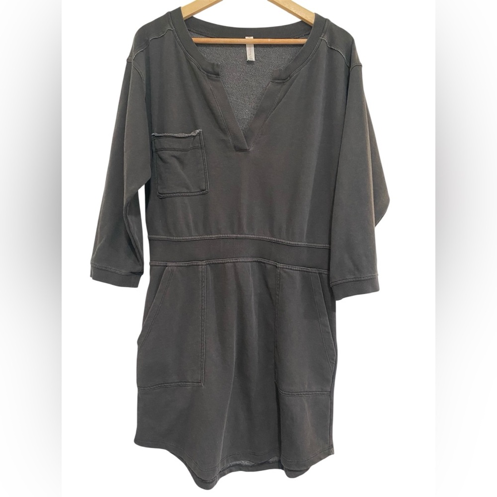 Daily Practice Anthropologie Casual V-Neck Pocket Sweatshirt Dress - Charcoal